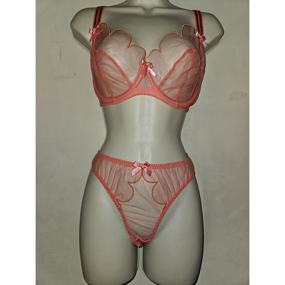 Agent Provocateur Lorna bra 38DDD and brief size AP 5 XL coral with orange NWT